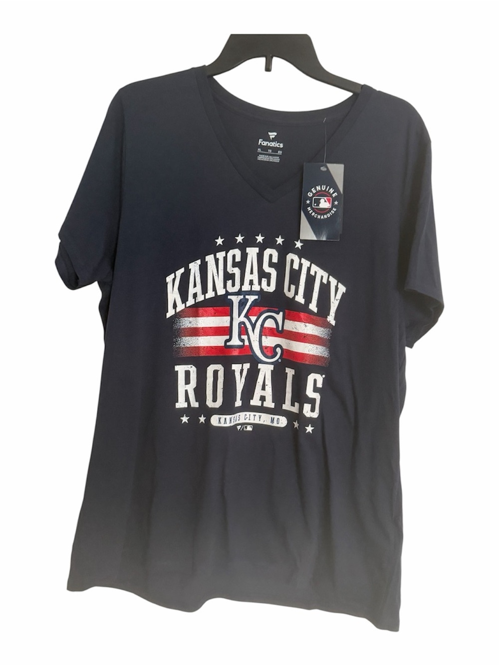Fanatics NWT Navy Kansas City Royals Graphic V-Neck Tee XL